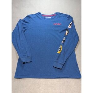 Fifth Sun NASA Long Sleeve Graphic Tee Mens Large Blue Astronaut Mission Patches